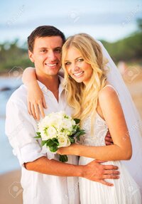 24528850 bride and groom romantic newly married couple on the beach just married