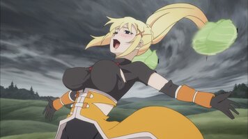 KonoSuba Episode 3 Darkness protects the adventurers from the Cabbages