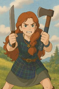 Scottish girl   knife and hatchet