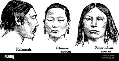The mongolian type consistent of kalmucks chinese and amerindians in early development of race