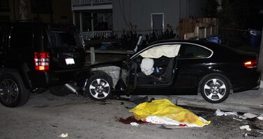 Elliot Rodger body and crashed BMW