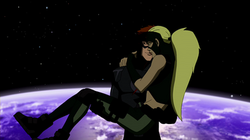 Kid Flash and Artemis kiss