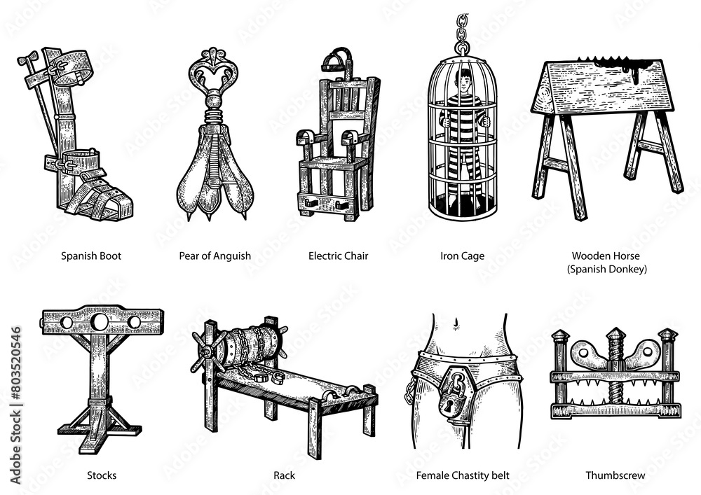 Poster Medieval torture device set sketch engraving PNG illustration – Wall  Art | UkPosters