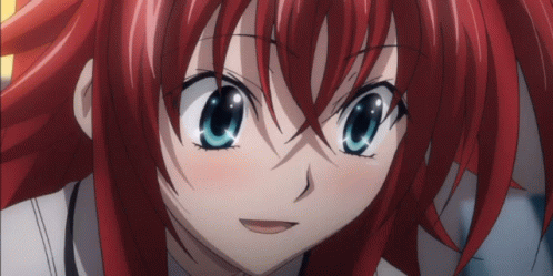 an anime character with red hair and blue eyes