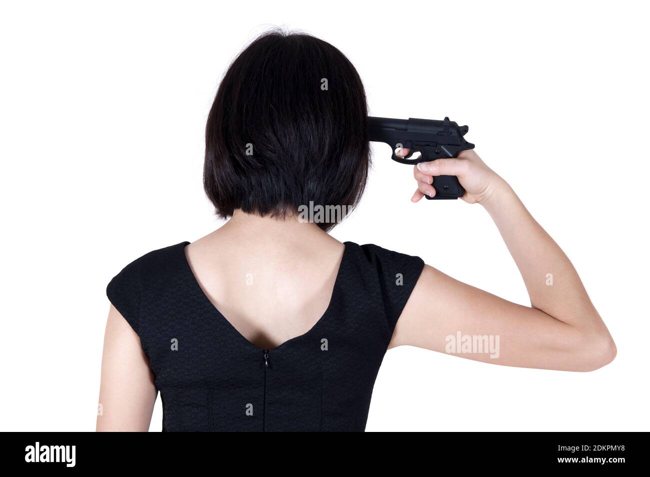 rear-view-of-woman-holding-gun-to-head-standing-against-white-background-2DKPMY8.jpg