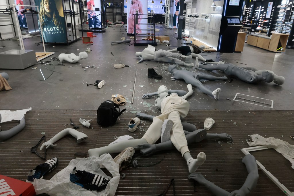Destroyed mannequins at a retail store in Philadelphia that was looted.