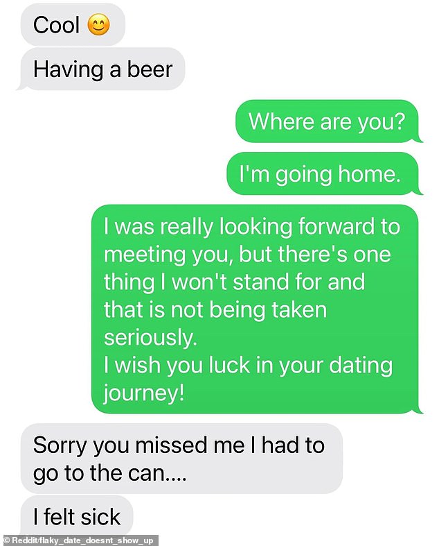 Adam quickly came up with excuses saying he was in the bathroom then that he felt sick. 'I blocked him shortly after his last reply,' the woman explained