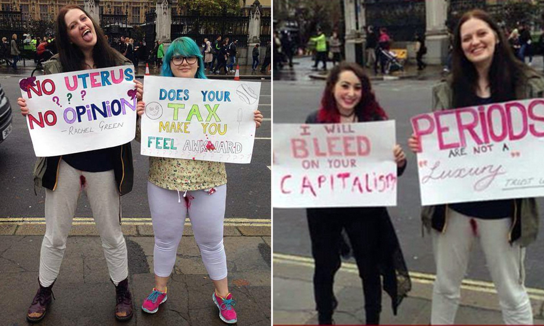 Tampon tax protesters 'free bleed' outside the Houses of Parliament | Daily  Mail Online