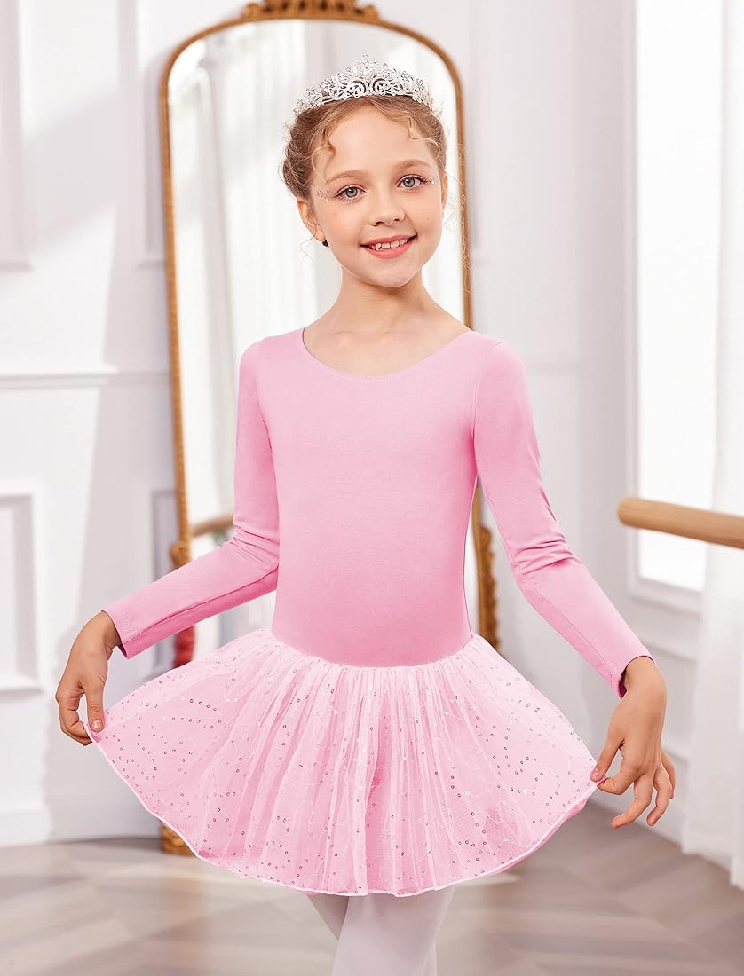 Amazon.com: Zaclotre Girls Ballet Tutu Long Sleeve Leotards Dance Dress  Ballerina Costume with Skirt Gymnastics Outfits Pink Size 8-9 : Clothing,  Shoes & Jewelry