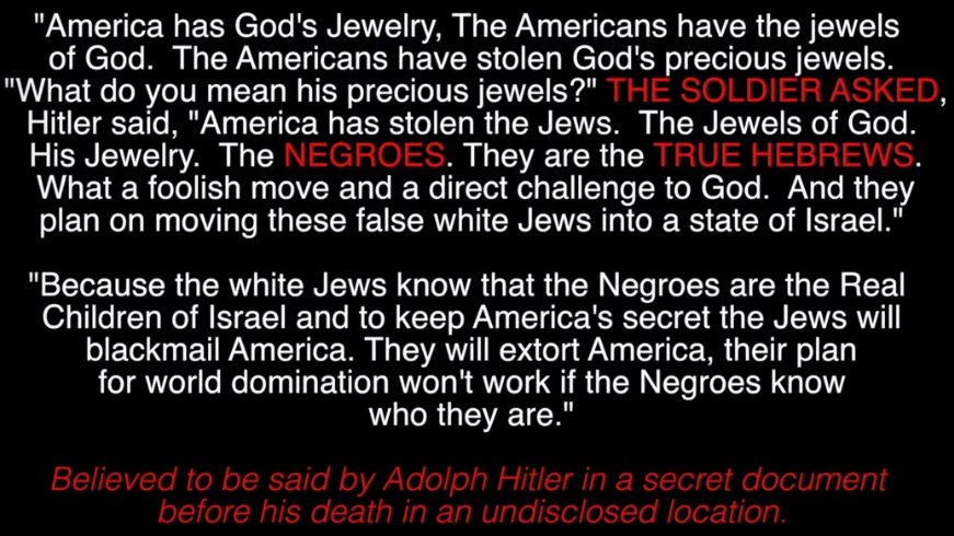 Pablo Torre on Twitter: So, to be extraordinarily clear here: the quote is  (obviously!) fake. Hitler did NOT believe Black people are “The Jewels of  God.” They spelled “Adolf” wrong. The citation