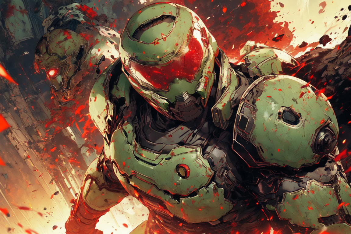 AI Art: Doom Slayer in action by @ToadPlant | PixAI