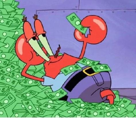 Mr. Krabs lying down in a huge pile of money. : r/spongebob