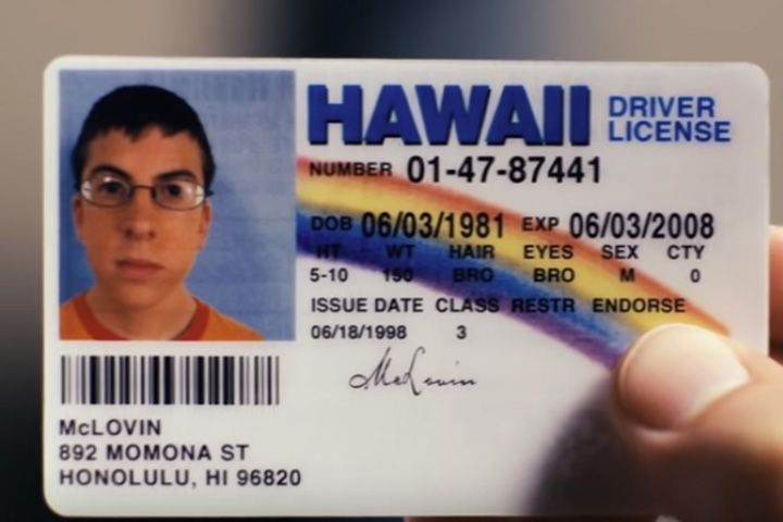 A fake ID used by the character Fogell is shown in this still image from the 2007 film ‘Superbad.’