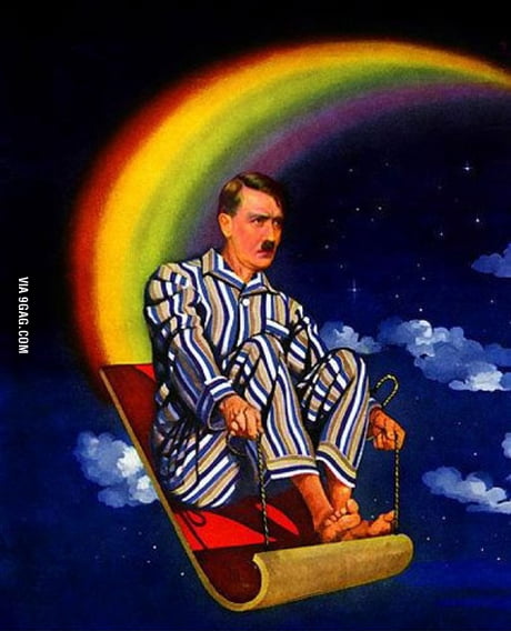 Hitler riding the carpet on a rainbow. Enough internet for today. Good night.  - 9GAG