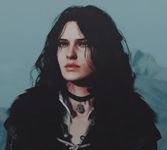 This may contain: an image of a woman with dark hair and piercings on her neck looking at the camera