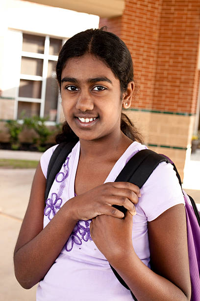Indian Girl In Front School Building Stock Photo - Download Image Now -  Girls, Indian Ethnicity, Smiling - iStock