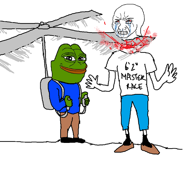 Manlet Pepe decapitates a Lanket Wojak | Manlet | Know Your Meme