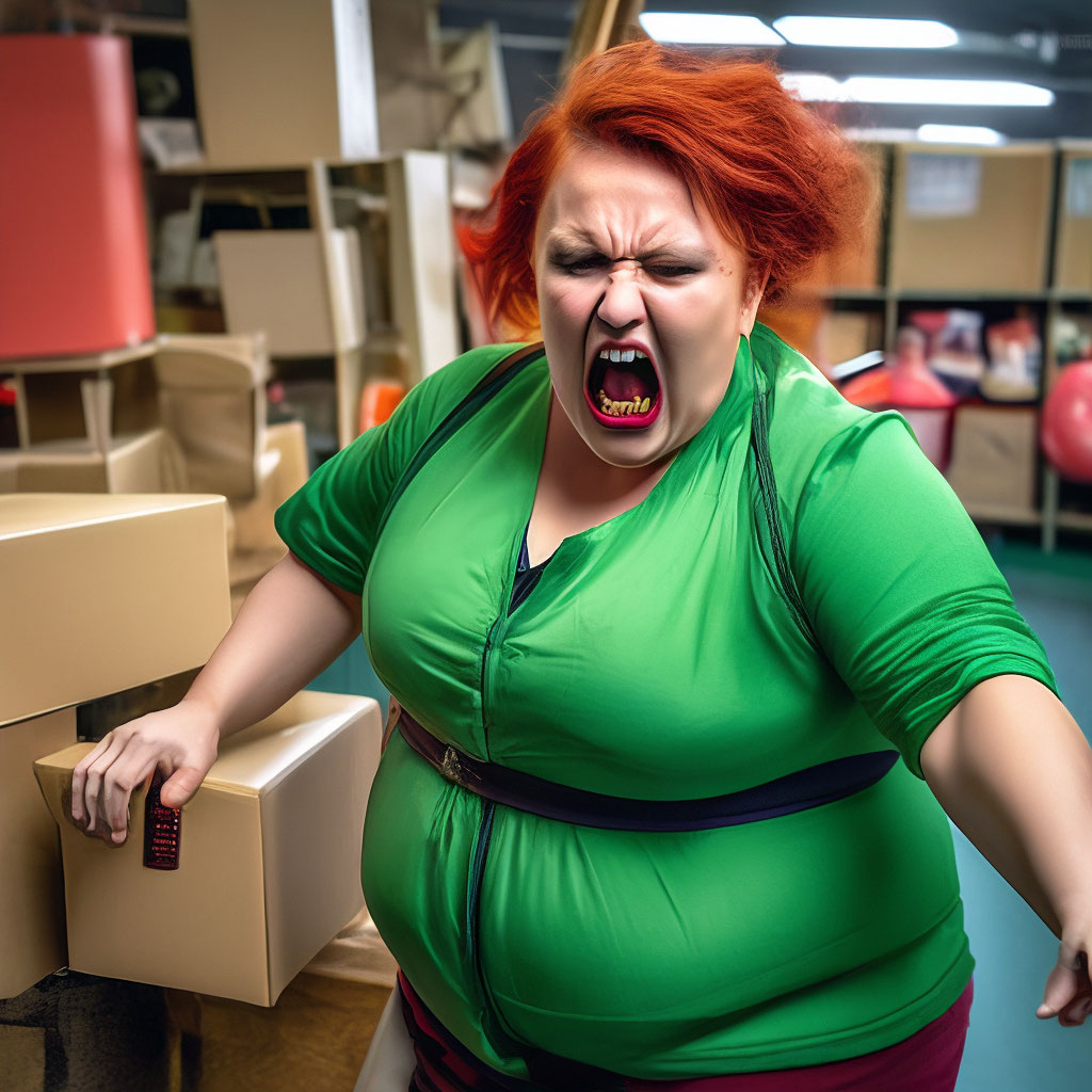 A fat, arrogant and angry woman in a … — image created in Shedevrum