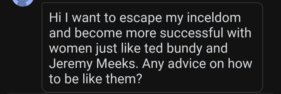 r/IncelTear - Dude wants to be like serial killers to be successful in dating women.