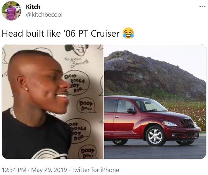 Kitch @kitchbecool Head built like '06 PT Cruiser DOOLA D.. Doop Doo Doo. Doop 12:34 PM · May 29, 2019 · Twitter for iPhone Automotive parking light Car Wheel Vehicle Tire Hood Automotive lighting Motor vehicle Automotive tire Automotive mirror Automotive design Vehicle door Fender Grille Font Adaptation Happy Automotive fog light Rear-view mirror Automotive exterior Bumper