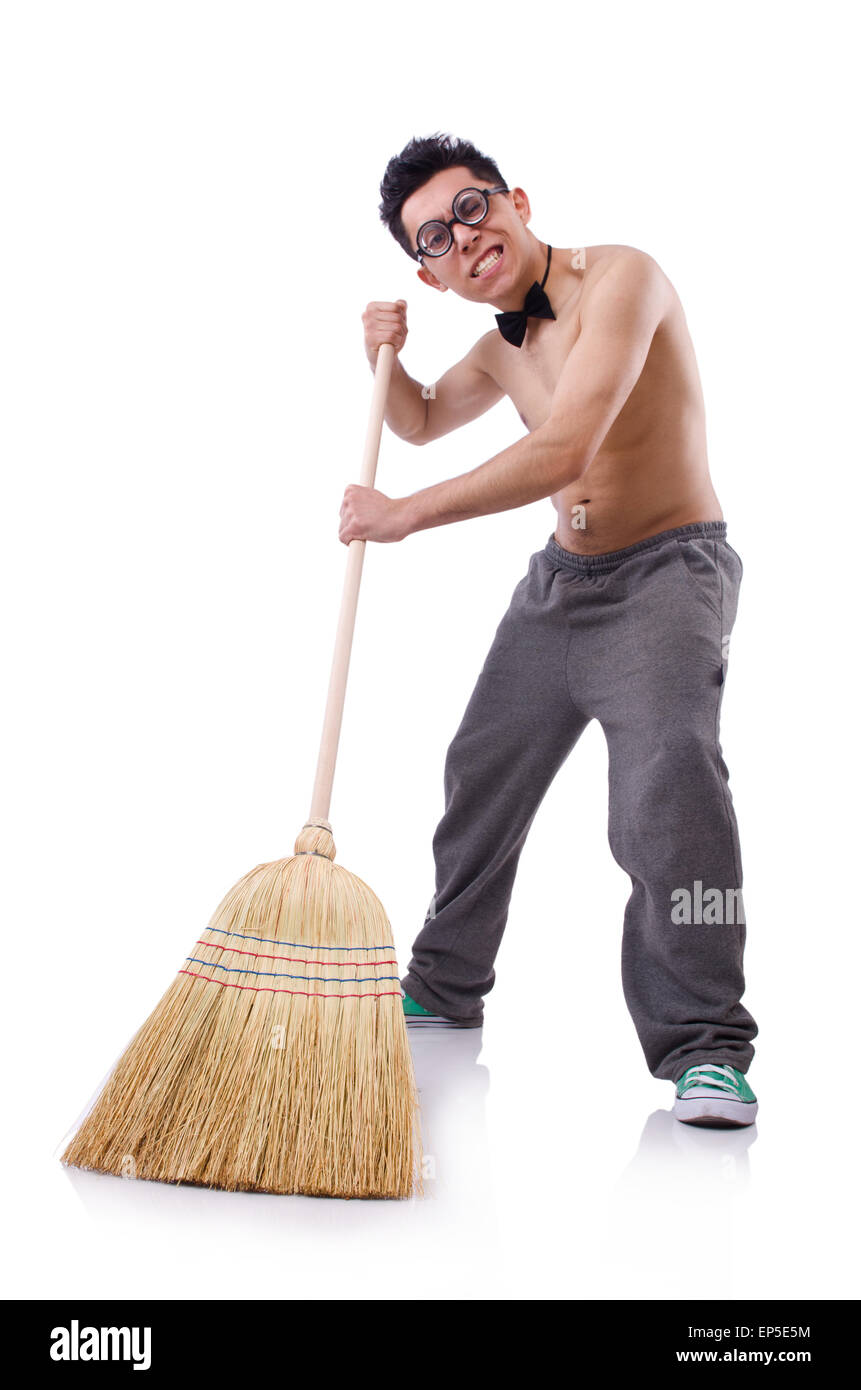 funny-man-with-broom-on-white-EP5E5M.jpg