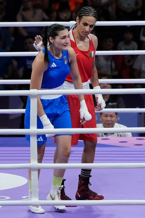 Algerian boxer Imane Khelif's 46-second win at the Paris Olympics on Thursday sparked a furious row about gender eligibility rules. [AP Photo/John Locher]