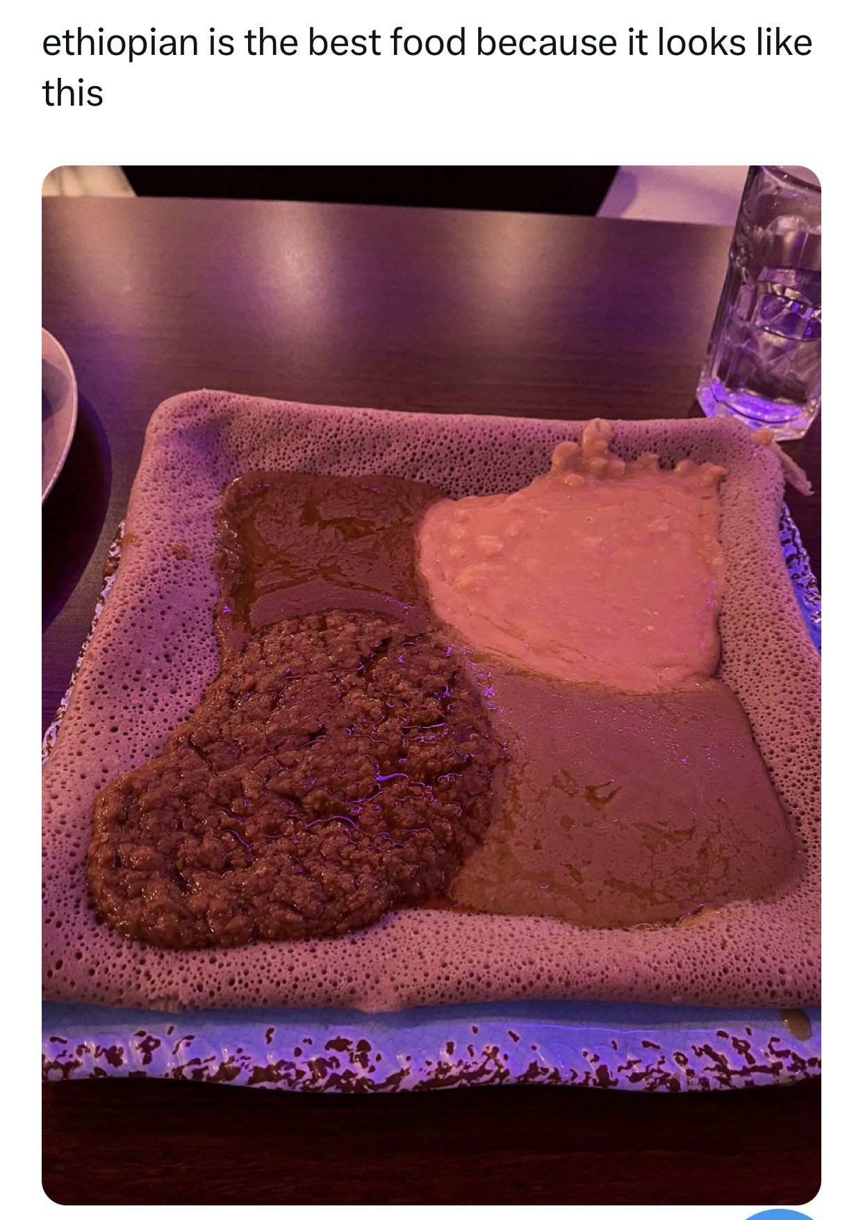 Pascal-Emmanuel Gobry on X: I don't normally screenshot instead of QT but  this post is absolutely bait. Ethiopian food is delicious and does NOT  normally look this bad. https://t.co/M3YCX3MIuJ / X