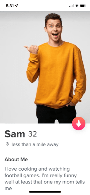 Example of a bio on Tinder that gives information about the man.