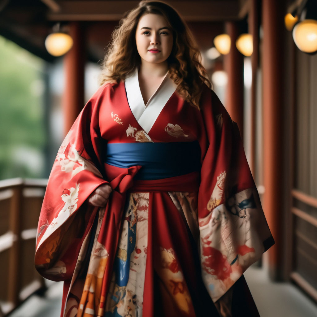 A fat tall woman in a medieval kimono — image created in Shedevrum