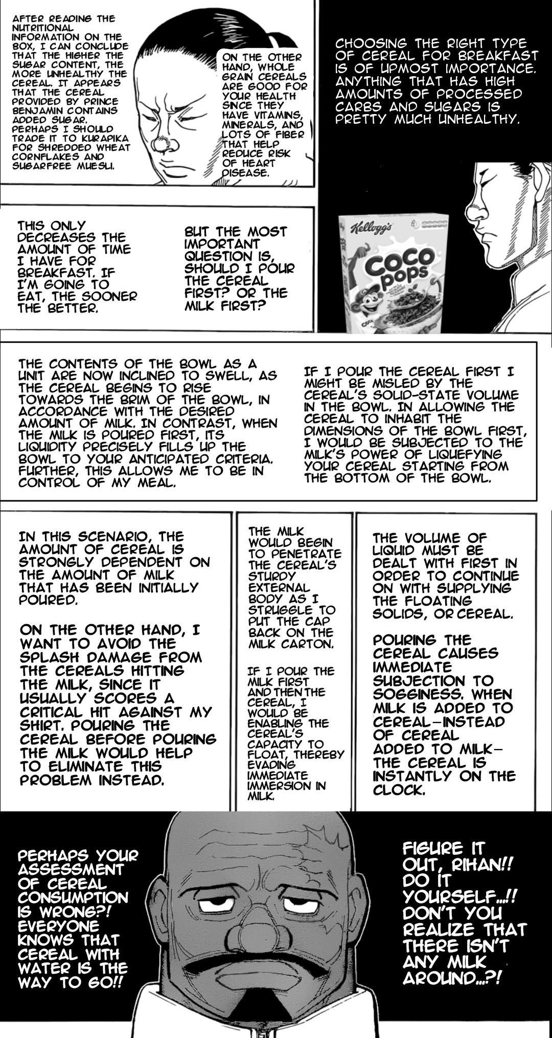 Rihan contemplating about how he should eat his cereal : r/HunterXHunter