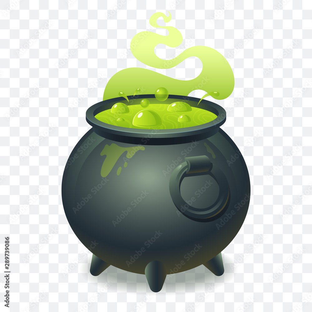 Witch cauldron with bubbling green liquid isolated on transparent  background. Magic potion. Symbol of witchcraft. Dark boiling cauldron.  Traditional halloween element. Vector illustration. Stock-vektor | Adobe  Stock