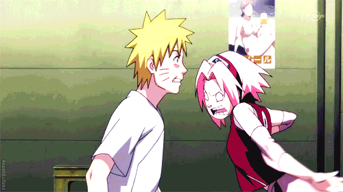 Sakura slaps Naruto and Sai.
