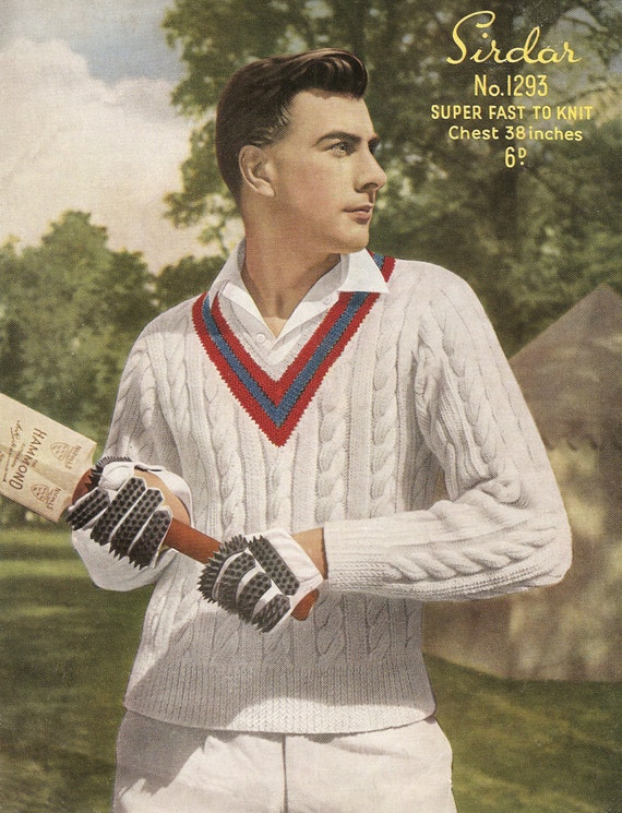 PDF 1940s Knitting Pattern, Men's Cricket Jumper, 38 Chest, Cable Knit,  Instant Download