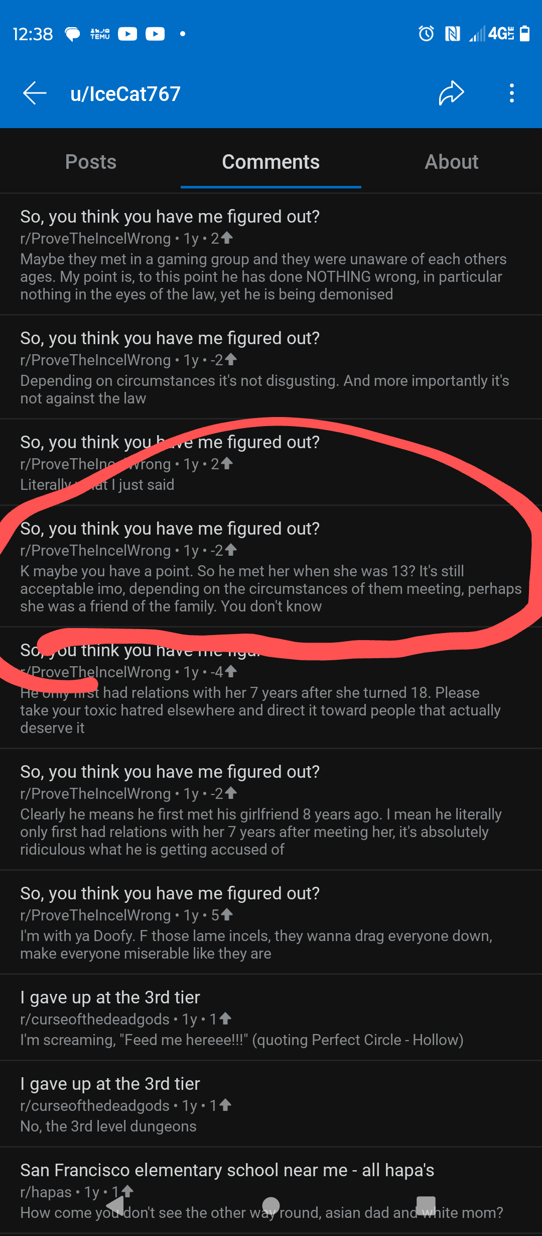 r/IncelTearShame - Prominent IT user defends doogy grooming kids