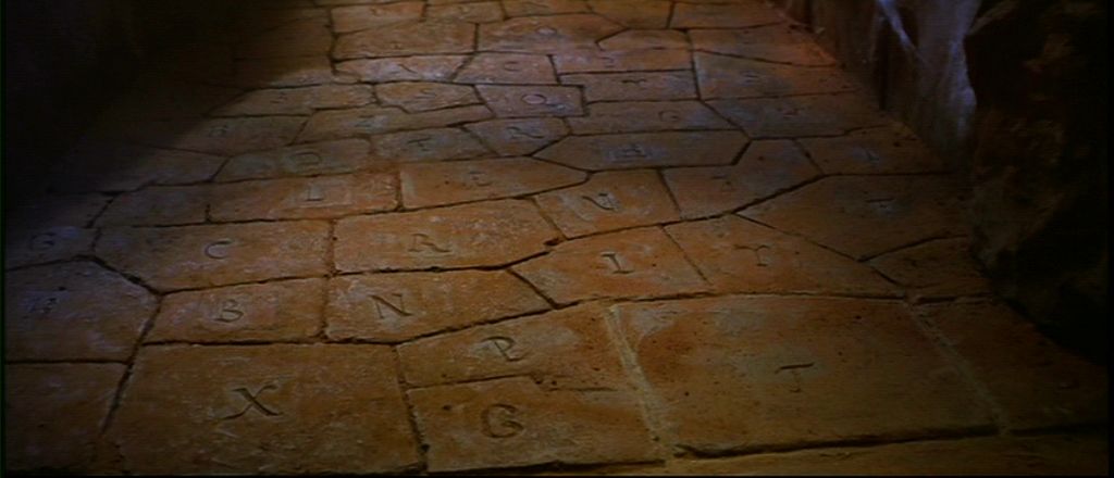 In Indiana Jones and the Last Crusade, while Donovan explains the  significance of the tablets, he says, We're only one step away, to which  Jones replies, that's usually when the ground falls