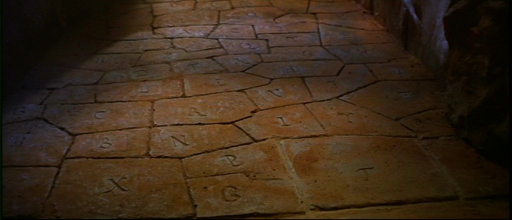 In Indiana Jones and the Last Crusade, while Donovan explains the  significance of the tablets, he says, We're only one step away, to which  Jones replies, that's usually when the ground falls
