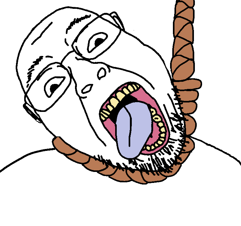 SoyBooru - Post 7725: glasses hanging open_mouth rope soyjak stubble  suicide template tongue variant:bernd