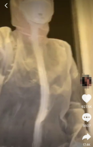  The teenager's friend dressed up in a hazmat suit and burst into her room