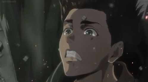an animated image of a man looking up at something