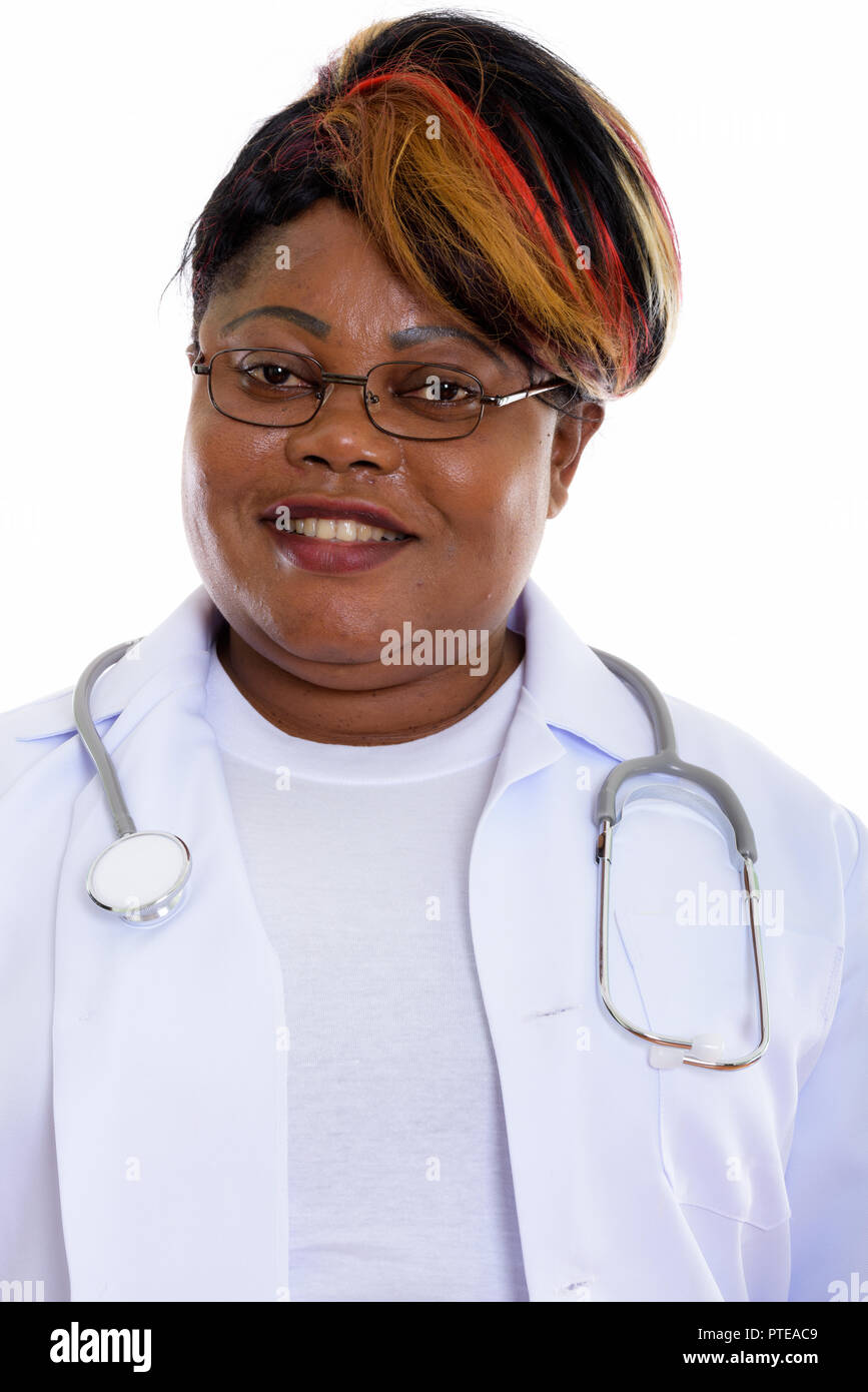 Face of happy fat black African woman doctor smiling while weari Stock  Photo - Alamy