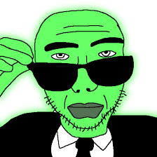 SoyBooru - Post 18255: central_intelligence_agency closed_mouth clothes  glasses glowie glowing glownigger green_skin hand holding_object necktie  soyjak stubble suit variant:sobot