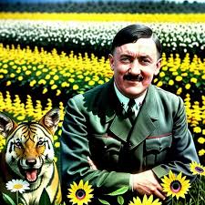 a happy adolf hitler smiling in a flower field surro... | OpenArt