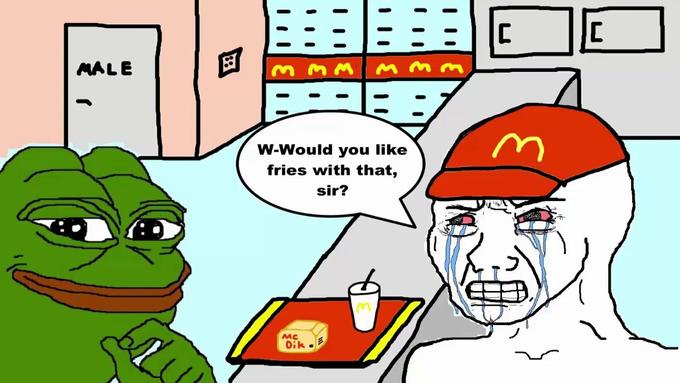 MALE W-Would you like fries with that, sir? MC Dik Cartoon Green Fictional character Illustration