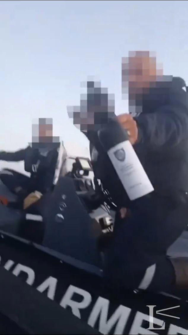 The two videos filmed in October 2023, were obtained during a joint investigate by the Observer, Lighthouse Reports, Le Monde and Der Spiegel, and shows the officers trying to physically force a small boat to turn around. One officer holds a large tank of prepper spray (above)