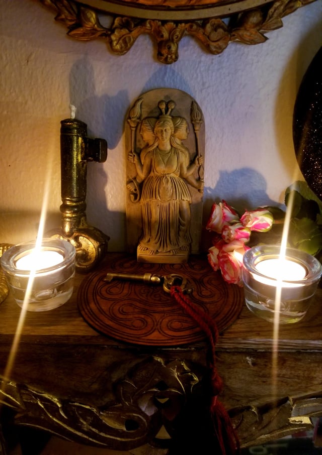 Easy altar for small spaces. Details in comments. : r/witchcraft