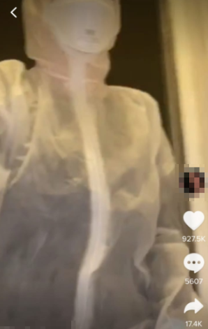 The teenager's friend dressed up in a hazmat suit and burst into her room The teenager's friend dressed up in a hazmat suit and burst into her room